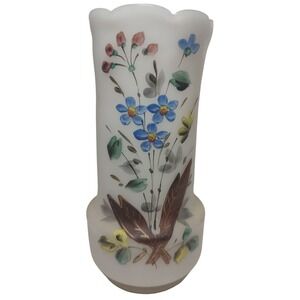 Antique Bristol Glass Vase Hand Painted Floral Decorative Victorian‎ Ruffled SEE